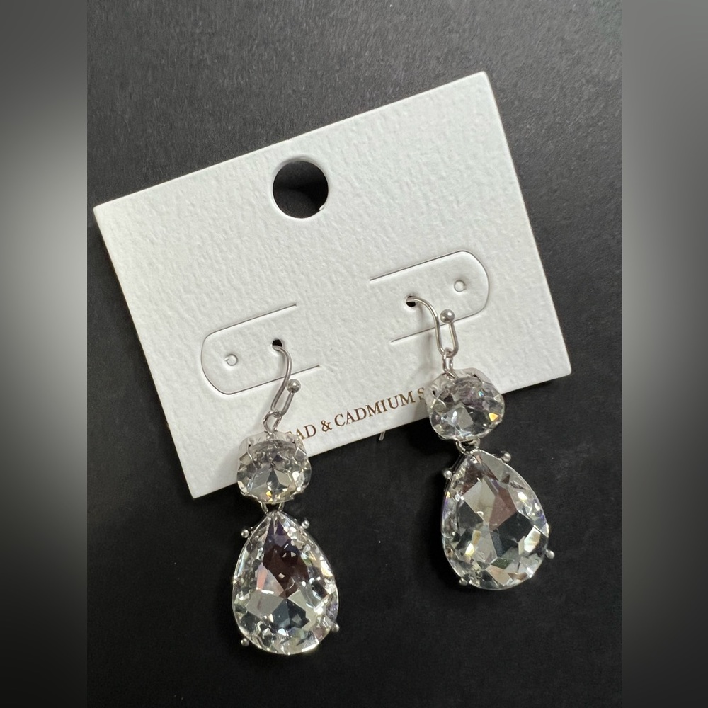 Rhinestone Teardrop Earrings Pierced
